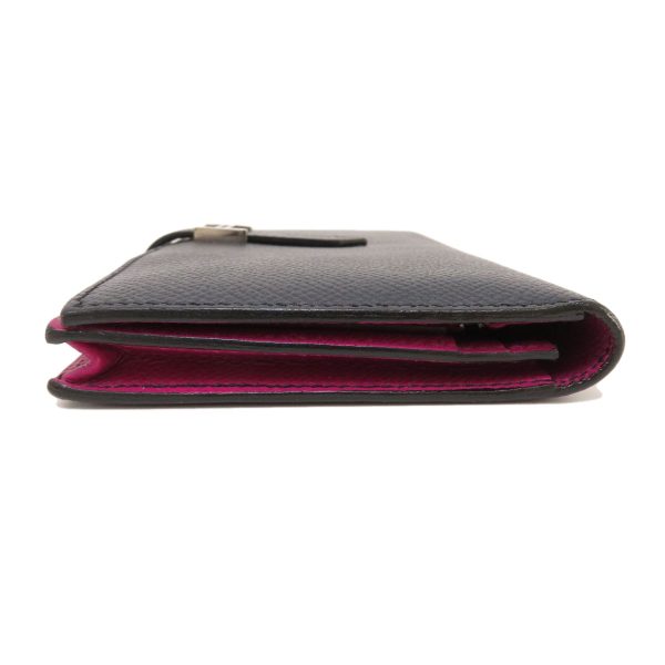 55714511 3 Hermes Bearn Souffle Bleu Nuit Rose Purple Silver Metal Fittings Long Wallet