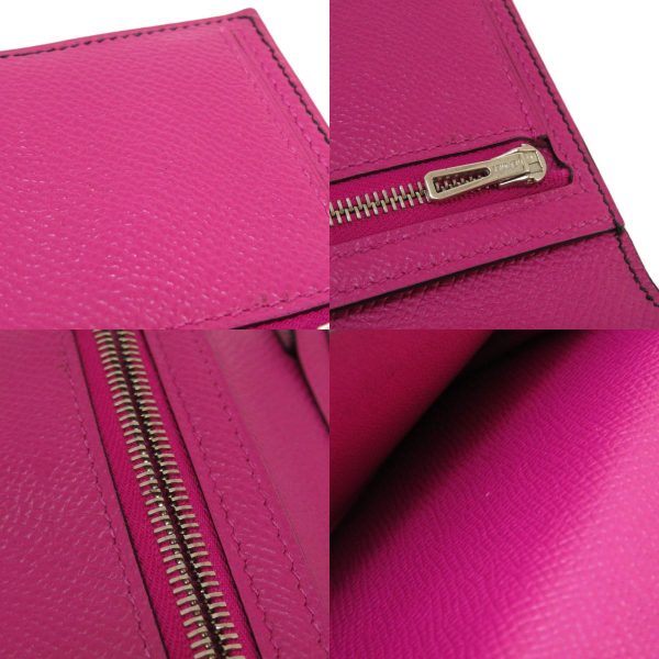 55714511 9 combine Hermes Bearn Souffle Bleu Nuit Rose Purple Silver Metal Fittings Long Wallet