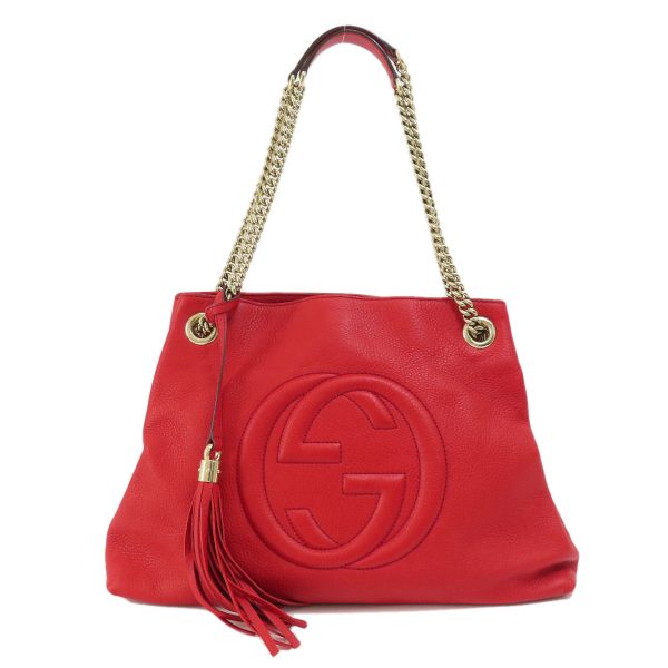 55719050 1 Gucci Chain Shoulder Soho Tote Bag Leather Red