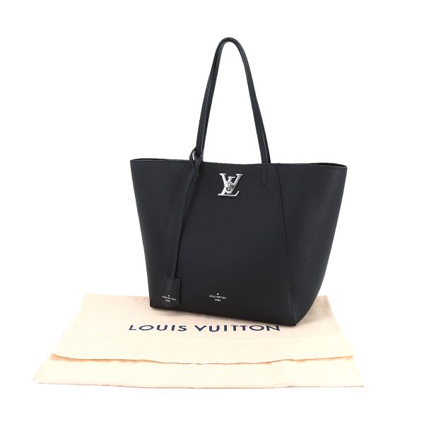 6 Louis Vuitton Lock Me Cover Tote Bag Leather Noir RFID Silver Hardware