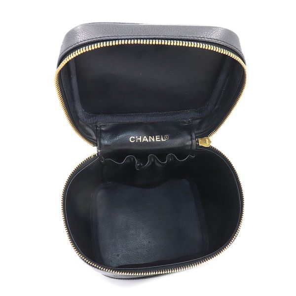 6 Chanel Vanity Hand Bag Caviar Skin Leather Black Cocomark Gold Hardware