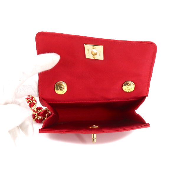 6 Chanel Mini Matelasse Chain Shoulder Bag Satin Red Gold Hardware