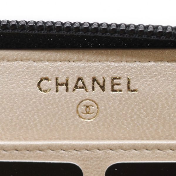 7 Chanel Camellia Long Wallet Black Round Fastener Lambskin Coco Mark