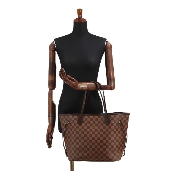 7 Louis Vuitton Damier Neverfull MM Tote Bag Ebene Brown Red Gold Metal Fittings