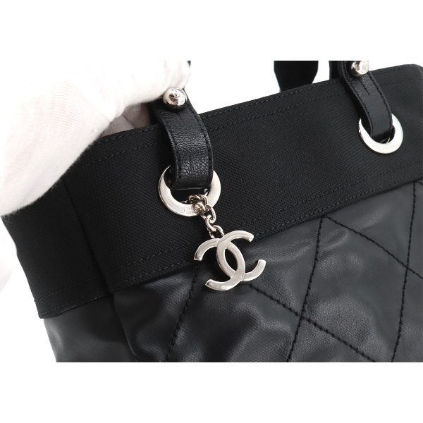 7 Chanel Paris Biarritz PM Tote Bag Pvc Nylon Leather Black