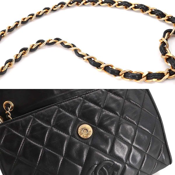 7 Chanel Matelasse Chain Shoulder Bag Leather Black Gold Metal Fittings