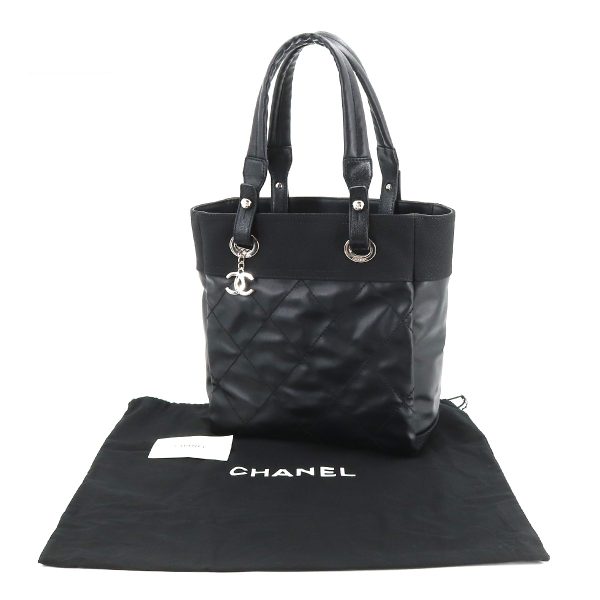 8 Chanel Paris Biarritz PM Tote Bag Pvc Nylon Leather Black