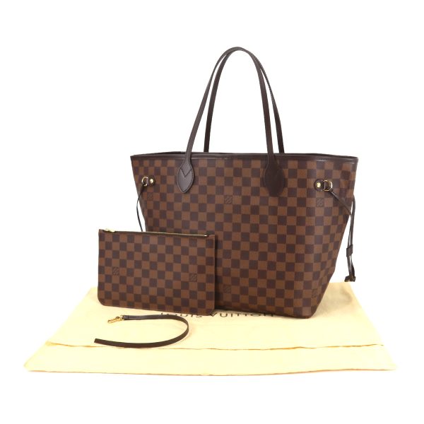 8 Louis Vuitton Damier Neverfull MM Tote Bag Ebene Cerise Brown Gold Hardware