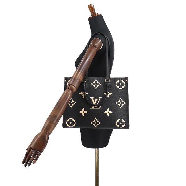 8 Louis Vuitton Monogram Implant On The Go MM 2 Way Tote Shoulder Bag Black Beige