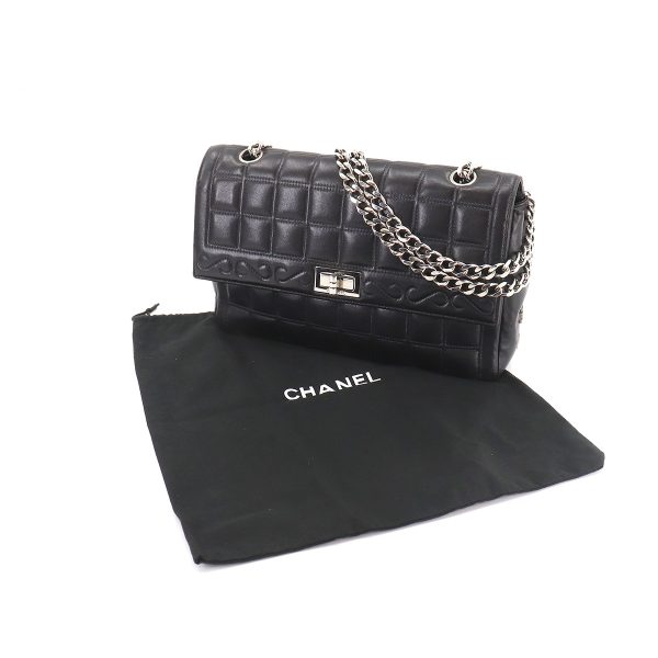 9 Chanel Chocolate Bar 255 Chain Shoulder Bag Black Leather