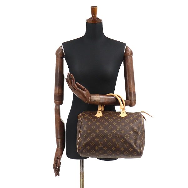 9 Louis Vuitton Monogram Speedy 30 HandBag Brown Gold Hardware