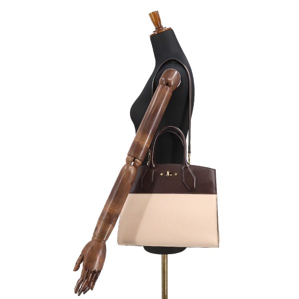 9 Louis Vuitton City Steamer MM 2 Way Hand Shoulder Bag Leather Beige Brown