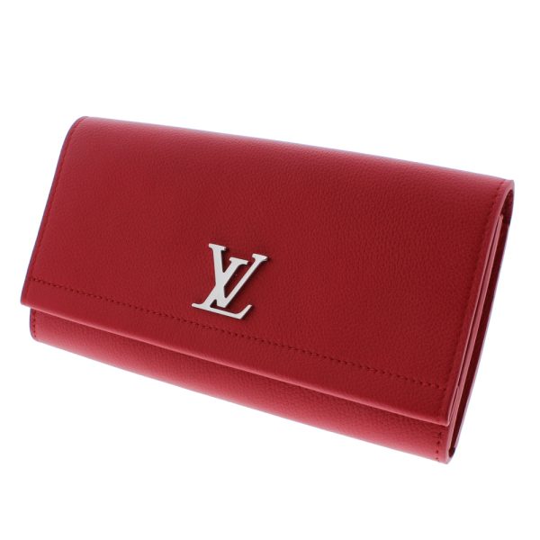 0505 108 Louis Vuitton Portefeuille Lock Me Round Zipper Long Wallet LV Logo Red