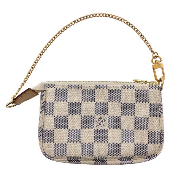 gnz 05442 2 Louis Vuitton Mini Pochette Damier Azur Chain Hand Bag White Pouch