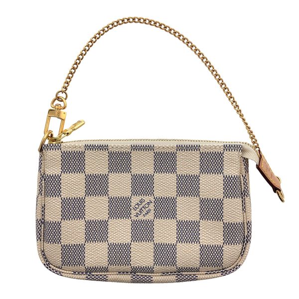 gnz 05442 3 Louis Vuitton Mini Pochette Damier Azur Chain Hand Bag White Pouch