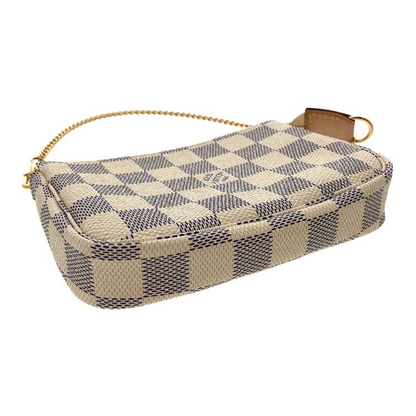 gnz 05442 4 Louis Vuitton Mini Pochette Damier Azur Chain Hand Bag White Pouch