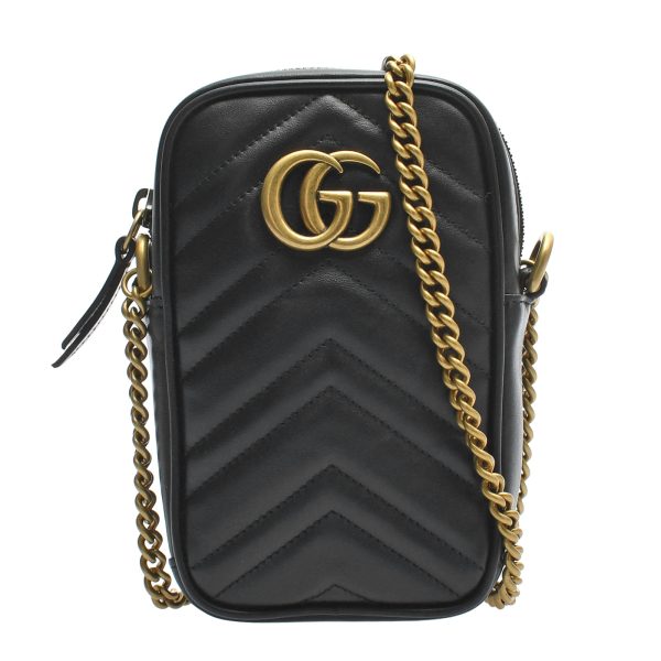 ik 00 0436957 00 Gucci GG Marmont Mini Shoulder Bag Black Gold Hardware Leather