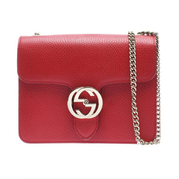 ik 00 0442175 00 Gucci Interlocking G Chain Shoulder Bag Outlet Red Leather