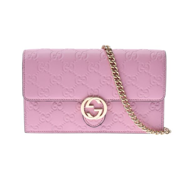 ik 00 0450994 1 Gucci Interlocking G Chain Shoulder Bag Guccisima Pink Gold Hardware Leather