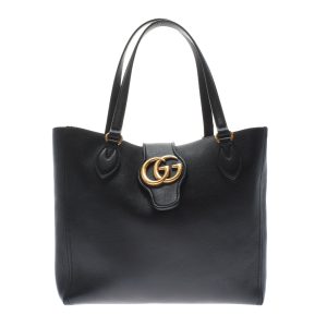 ik 00 0479212 1 Gucci Small Black Gold Hardware Leather Tote Bag