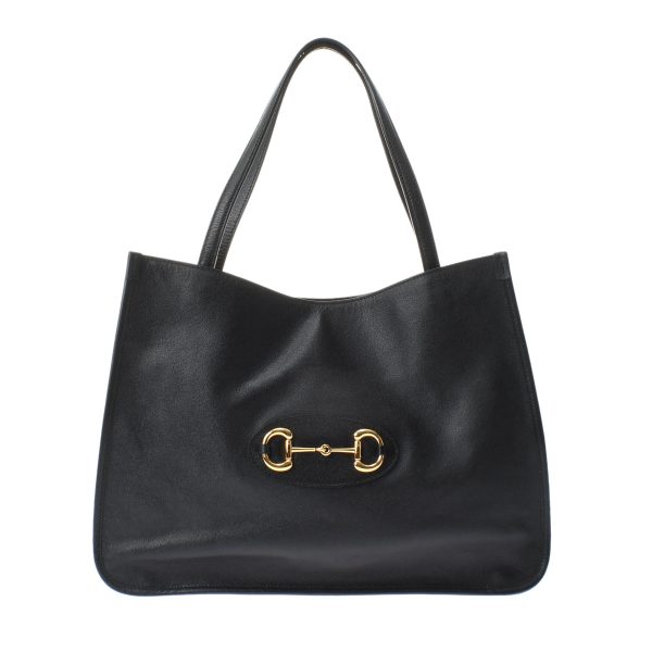 ik 00 0484133 1 Gucci Horsebit Black Gold Hardware Leather Tote Bag