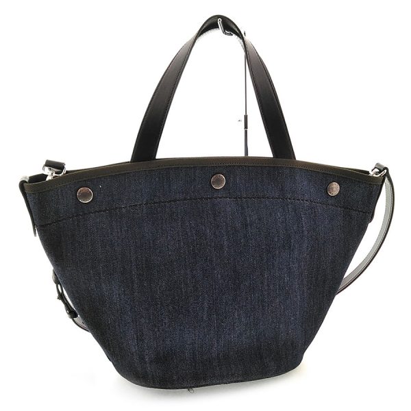 snt 02911 1 Prada Denim Leather Tote Bag Navy Khaki Shoulder