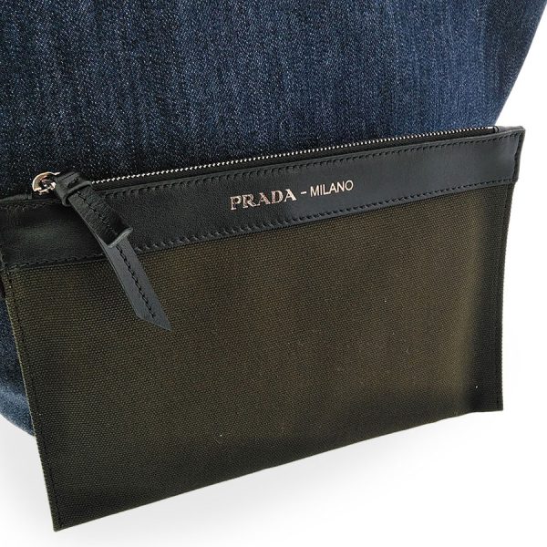 snt 02911 4 Prada Denim Leather Tote Bag Navy Khaki Shoulder