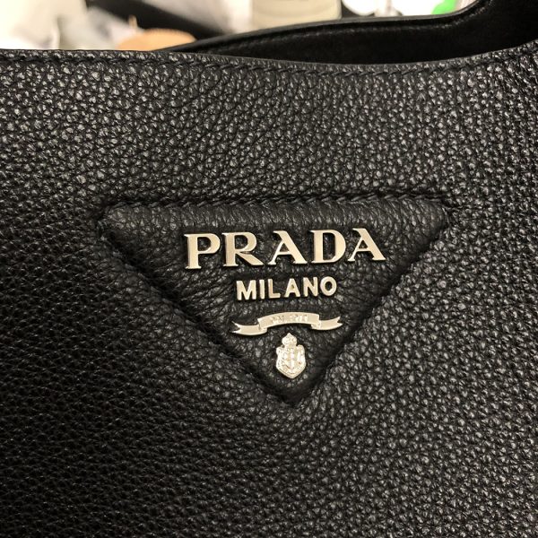 snt 05259 10 Prada Leather Tote Bag Black Nappa Triangle Lettering