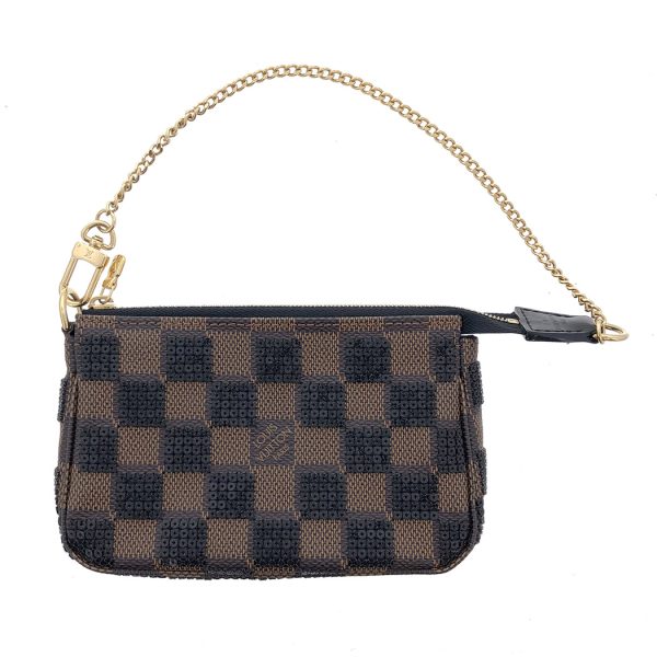 snt 05550 2 Louis Vuitton Mini Pochette Damier Black Brown Accessory Pouch