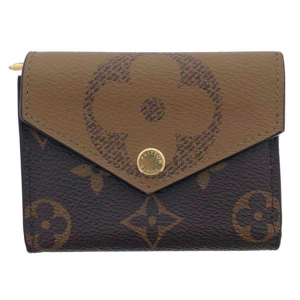 tnk 17372 2 Louis Vuitton Monogram Reverse Portefeuille Zoe Trifold Compact Wallet Brown Black