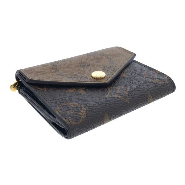 tnk 17372 4 Louis Vuitton Monogram Reverse Portefeuille Zoe Trifold Compact Wallet Brown Black