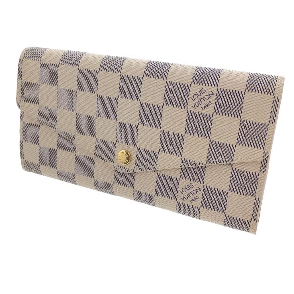 tnk 17537 1 Louis Vuitton Damier Azur Portefeuille Sarah Bifold Long Wallet White