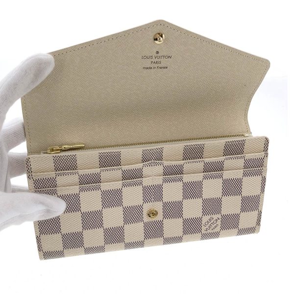 tnk 17537 4 Louis Vuitton Damier Azur Portefeuille Sarah Bifold Long Wallet White