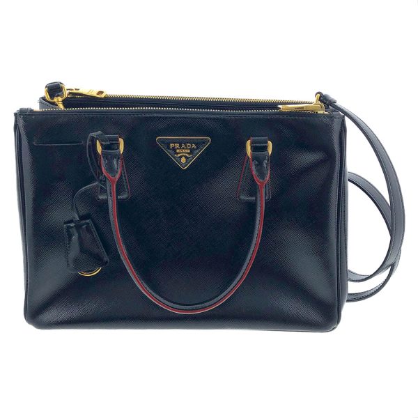 tnk 17652 2 Prada Galleria Medium Saffiano Verni 2way Black Hand Shoulder Bag