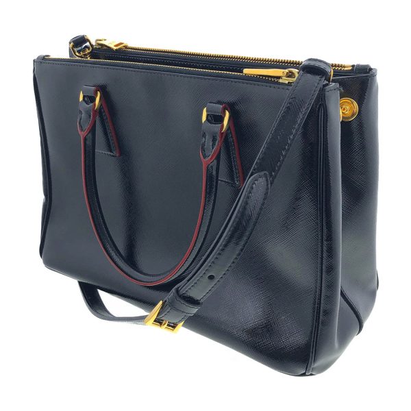 tnk 17652 3 Prada Galleria Medium Saffiano Verni 2way Black Hand Shoulder Bag