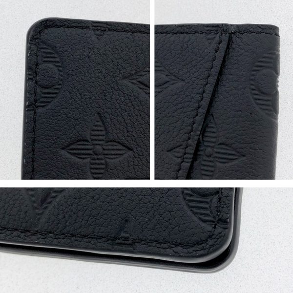 tnk 17738 7 Louis Vuitton Monogram Shadow Leather Whole Pattern Noir Wallet Black