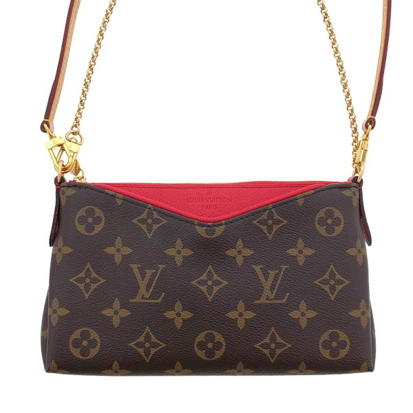 tnk 17832 2 Louis Vuitton Monogram 2way Chain Pochette Brown Cerise Red Shoulder Bag