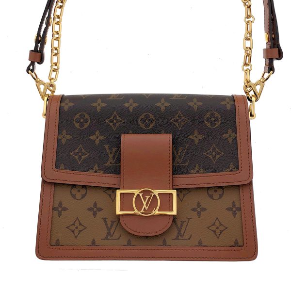 tnk 17922 2 Louis Vuitton Dauphine MM Monogram Reverse Chain Brown Shoulder Bag