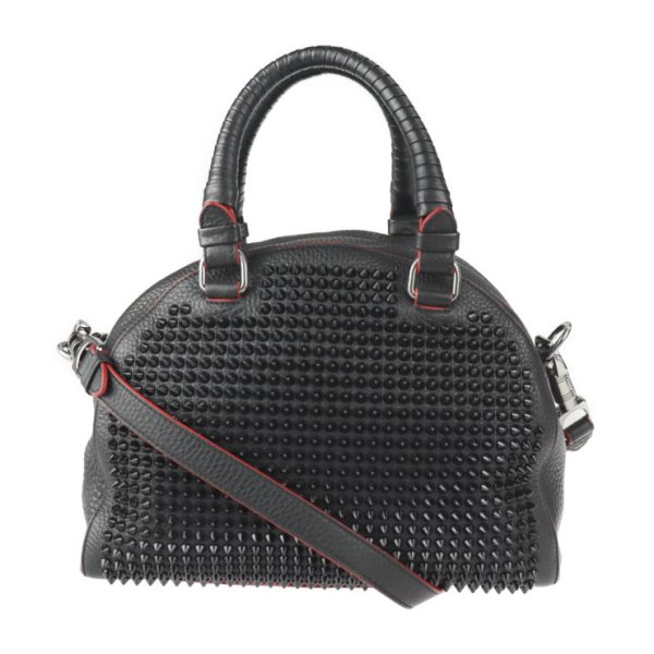 1 Christian Louboutin Small Studs Mini Boston Handbag Leather Black Red