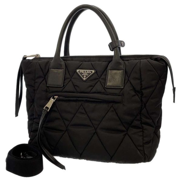 1 Prada Handbag Bomber Quilted Nylon Shoulder Bag Black