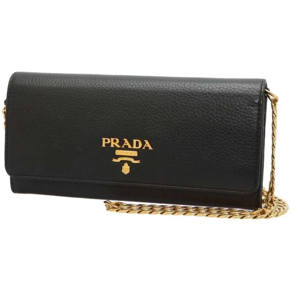 1 Prada Chain Wallet Saffiano Leather Wallet Black
