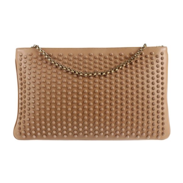 1 Christian Louboutin Spike Stud Clutch Bag Leather Pink Beige