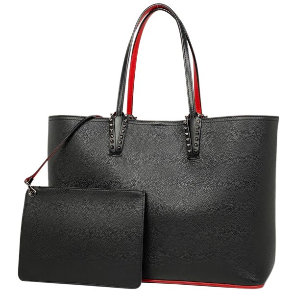 1 Christian Louboutin Cabata Tote Shoulder Bag Leather Black Red