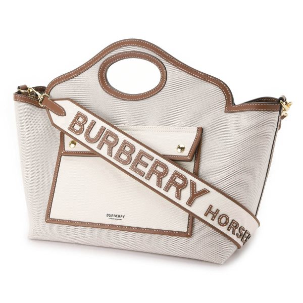 1 Burberry Tote Bag 2way Fawn Ecru Pocket Small Beige