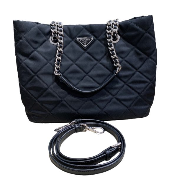 1 Prada Quilted Chain Tote Bag 2way Shoulder Bag Black