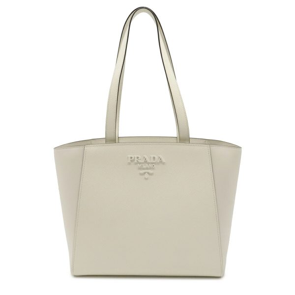 1 Prada Saffiano Tote Bag Shoulder Bag Leather White Gold