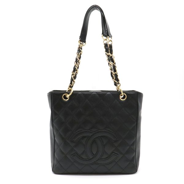 1 Chanel PST Matelasse Coco Mark Chain Tote Bag Caviar Skin Black Gold