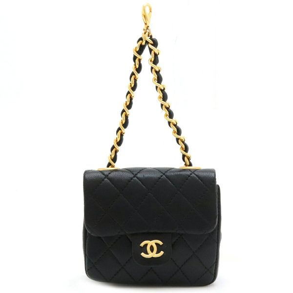 1 Chanel Mini Matelasse Coco Mark Chain Bag Charm Leather Black Gold