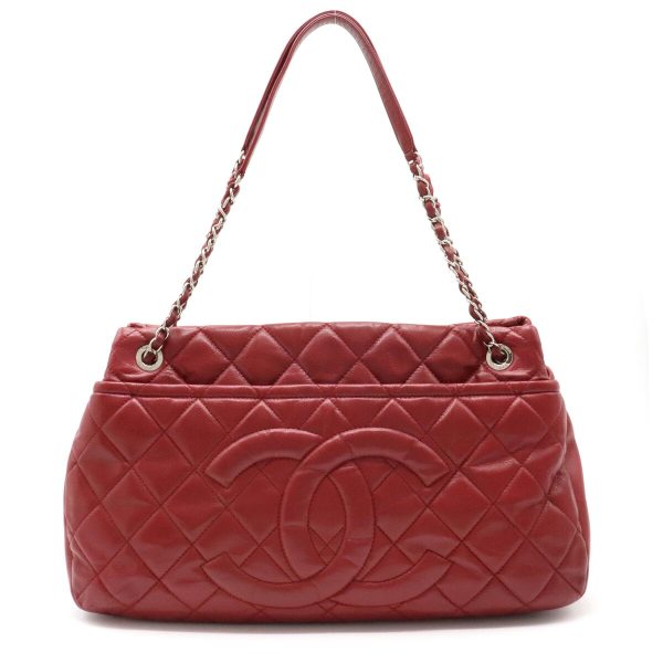 1 Chanel Matelasse Caviar Skin Here Mark Chain Tote Bag Leather Red Silver