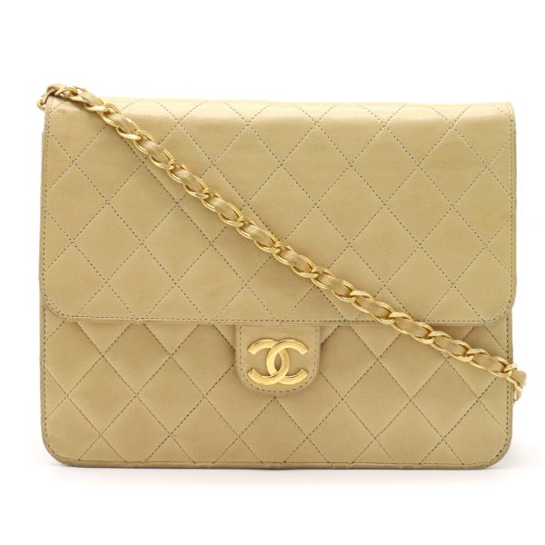 1 Chanel Matelasse Coco Mark Chain Semi Shoulder Lambskin Beige Gold